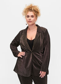 Blazer med glitter og knaplukning, Black w. Lurex, Model