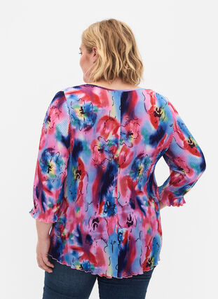 Plisseret bluse med 3/4 ærmer, Lavender Space AOP, Model image number 1