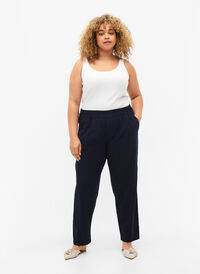 Ensfarvede bomuldsbukser med hør, Navy Blazer, Model