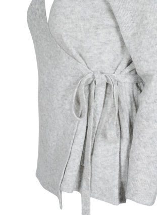 Meleret strik cardigan med wrap, Light Grey Melange, Packshot image number 3