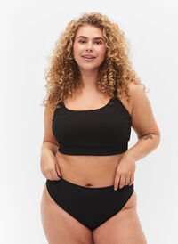 Højtaljet bikini trusse med crepe struktur, Black, Model