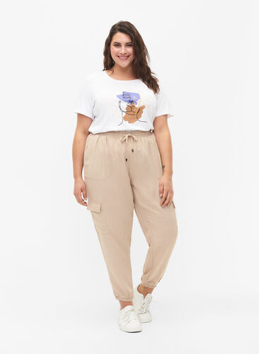 Bomulds t-shirt med rund hals og tryk, Bright White FACE, Model image number 2