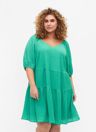A-formet kort kjole med v-hals, Deep Mint, Model image number 0