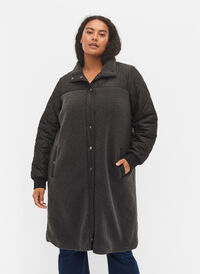 Quiltet jakke med teddy og knaplukning, Black Comb, Model