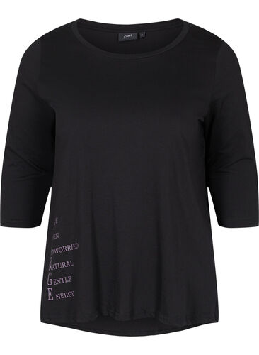 Bomulds t-shirt med 3/4 ærmer, Black LOUNGE, Packshot image number 0