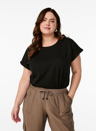 Kortærmet t-shirt i bomuldsblanding, Black, Model image number 0