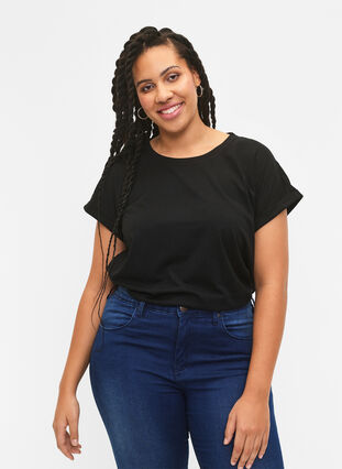 Kortærmet t-shirt i bomuldsblanding, Black, Model image number 0