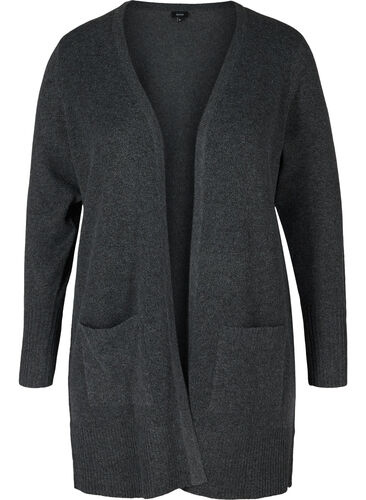 Meleret strik cardigan med lommer, Dark Grey Melange, Packshot image number 0