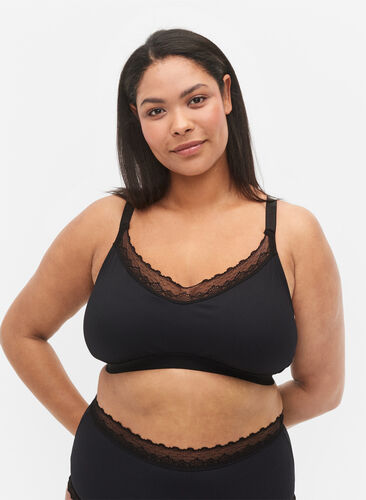 Rib bh med blonder, Black, Model image number 0