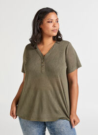Kortærmet t-shirt med knapper , Ivy green, Model
