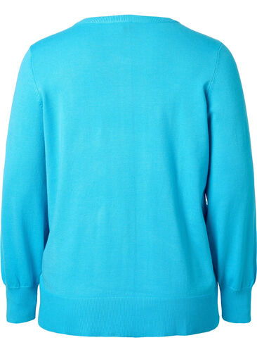 Ribbet cardigan med knaplukning, River Blue, Packshot image number 1
