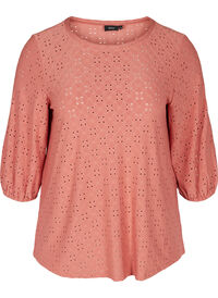 Bluse med 3/4 ærmer og broderi anglaise