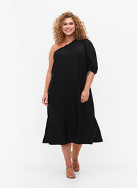 One-shoulder kjole i viskose, Black, Model