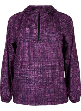 Sports anorak med lynlås og lommer, Square Purple Print, Packshot image number 0