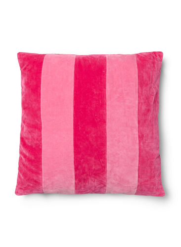 Stribet pudebetræk i velour, Fandango Pink Comb, Packshot image number 0