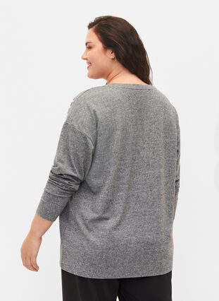 Langærmet bluse med perledetalje, Medium Grey Melange, Model image number 1