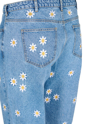 Croppede Mille jeans med broderede blomster - Blå 42-60 -