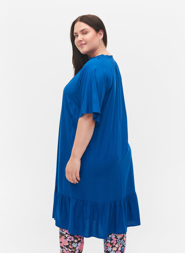 Kortærmet viskosekjole med v-hals, Classic Blue, Model image number 1
