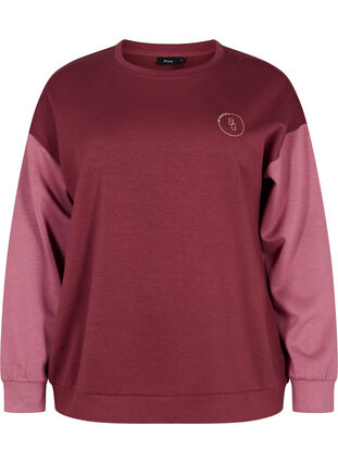 Sweat med color-block , Red Mahogany/Rose B, Packshot image number 0
