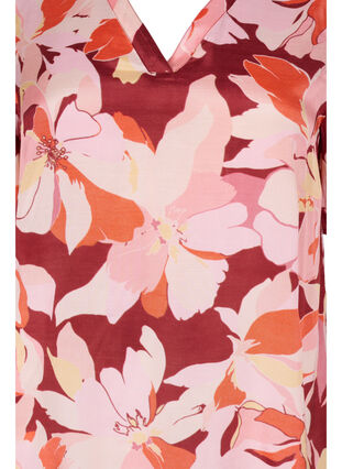 Blomstret viskose tunika med korte ærmer, Bordeaux Flower AOP, Packshot image number 2