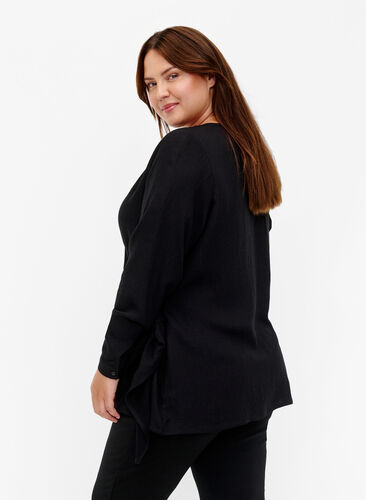 Langærmet bluse i viskose med wrap-look, Black, Model image number 1