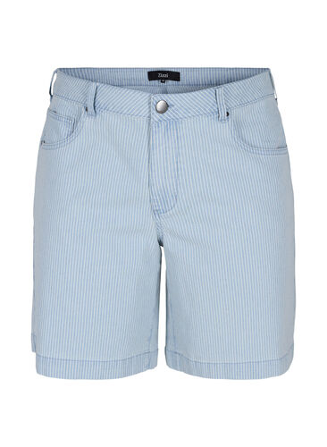 Denimshort i et stribet mønster, Light Blue Stripe, Packshot image number 0