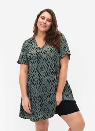 FLASH - Tunika med v-hals og print, Balsam Graphic, Model image number 0
