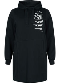 Lang sweatshirt med hætte og lommer