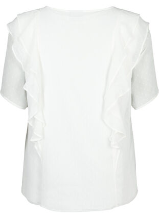 Kortærmet bluse med flæser og prikket mønster, Snow White, Packshot image number 1