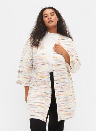 Meleret strik cardigan med cropped ærmer, Multi Color, Model image number 0