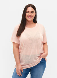T-shirt med nitter og rund hals, Pale Blush, Model