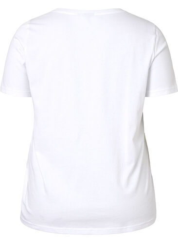 Bomulds t-shirt med rund hals og tryk, Bright White FACE, Packshot image number 1