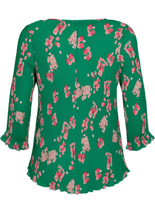 Plisseret bluse med 3/4 ærmer, Jolly Green Flower, Packshot image number 1