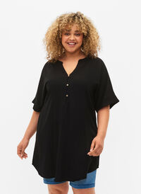 Kortærmet viskose tunika, Black, Model