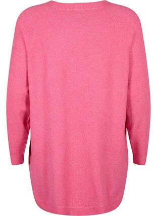Meleret strikbluse med knappedetaljer, Hot Pink White Mel., Packshot image number 1
