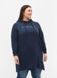 Sweatkjole med hætte og slids, Navy Blazer, Model