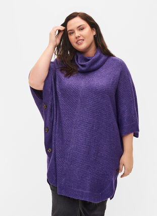 Strikket poncho med rullekrave, Ultra Violet Mel., Model image number 0