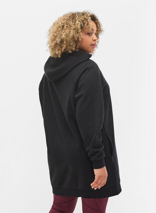 Lang sweatshirt med hætte og printdetaljer, Black w. Logo Print, Model image number 1