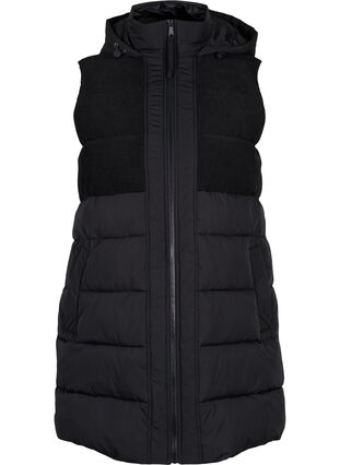 Lang vest med hætte og lynlås, Black, Packshot image number 0