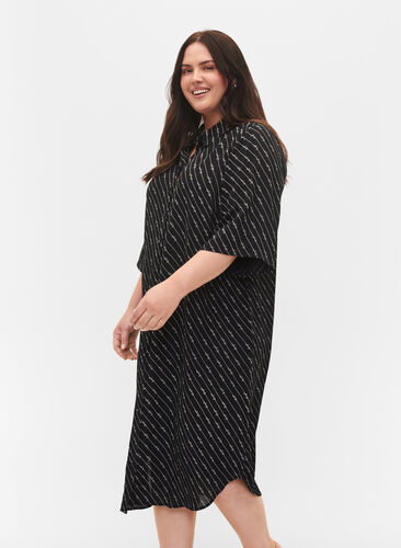 Printet skjortekjole i viskose, Black AOP, Model image number 2