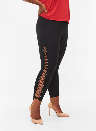 Leggings med snøre, Black, Model image number 3