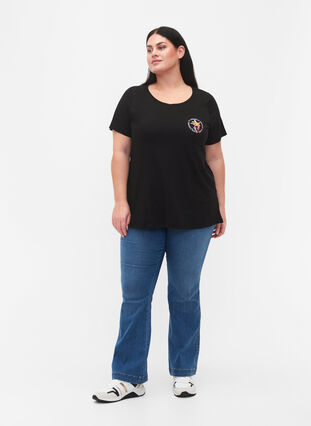 Bomulds t-shirt med fronttryk, Black W. Chest print, Model image number 2