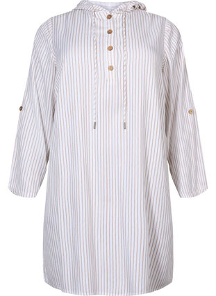 Viskose tunika med hætte, Natural/White Stripe, Packshot image number 0
