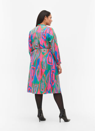 Printet wrapkjole med lange ærmer, Colorfull Art Print, Model image number 1