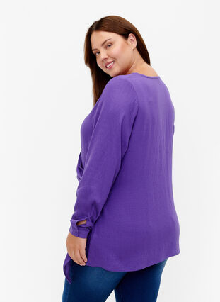 Langærmet bluse i viskose med wrap-look, Prism Violet, Model image number 1