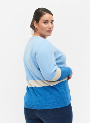 Stribet strikbluse med rund hals, Skydiver Comb, Model image number 1