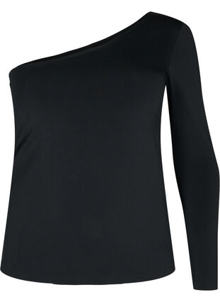 Tætsiddende one-shoulder bluse, Black, Packshot image number 0