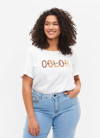 T-shirt i bomuld med print, Bright White COLOR, Model