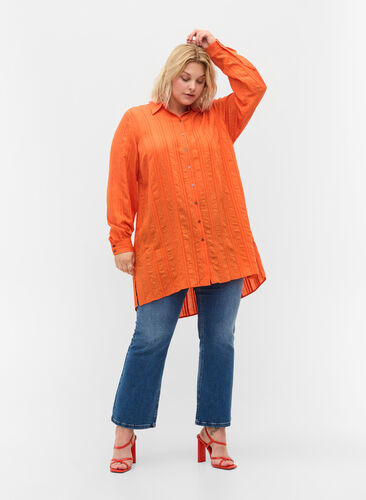 Lang stribet skjorte med lange ærmer, Harvest Pumpkin, Model image number 2