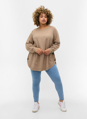 Meleret strikbluse med knappedetaljer, Silver Min Mel., Model image number 2